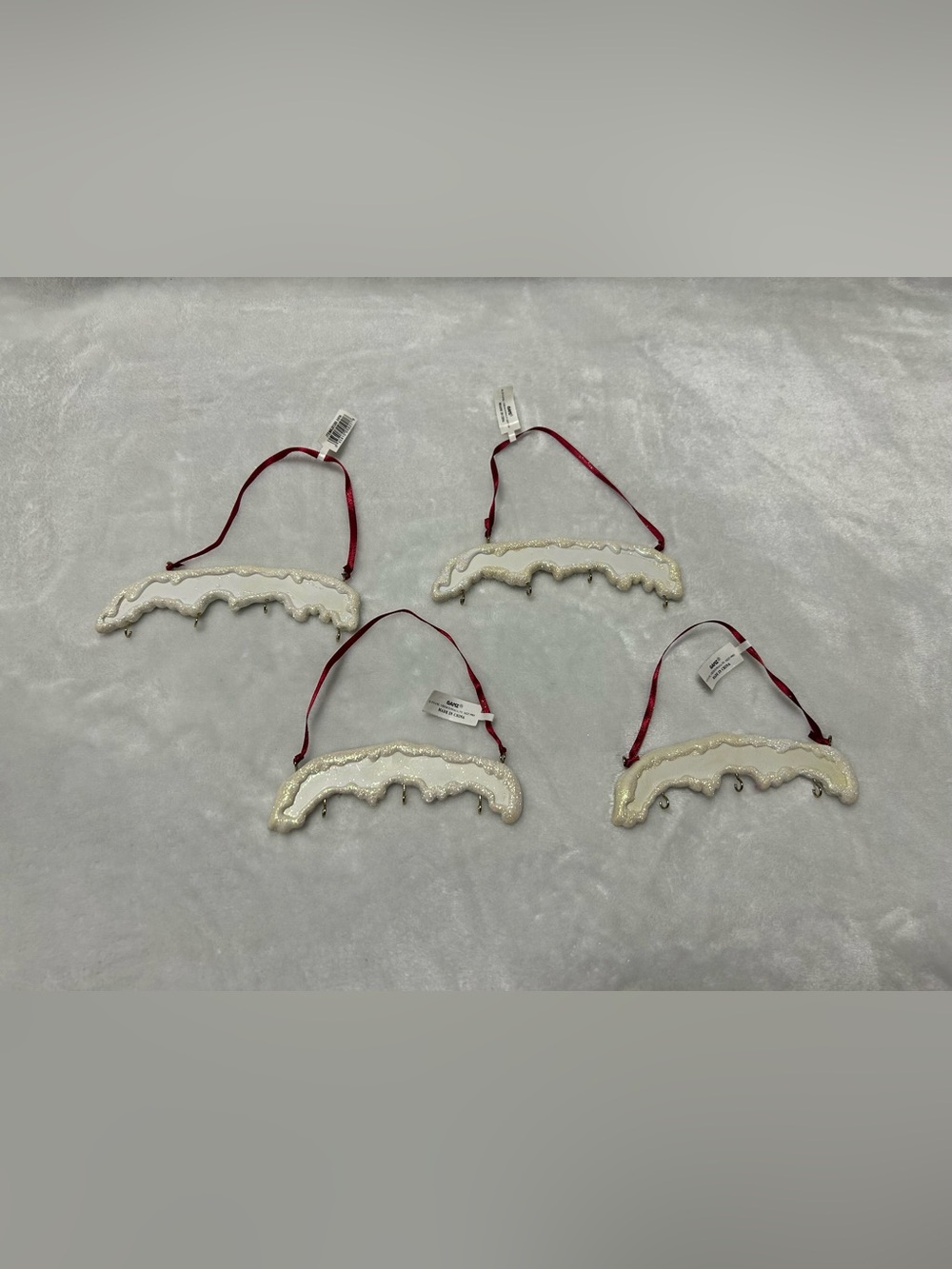 4 Vintage Ganz white Christmas ornament hanger glittery snow Personalize 4 hooks